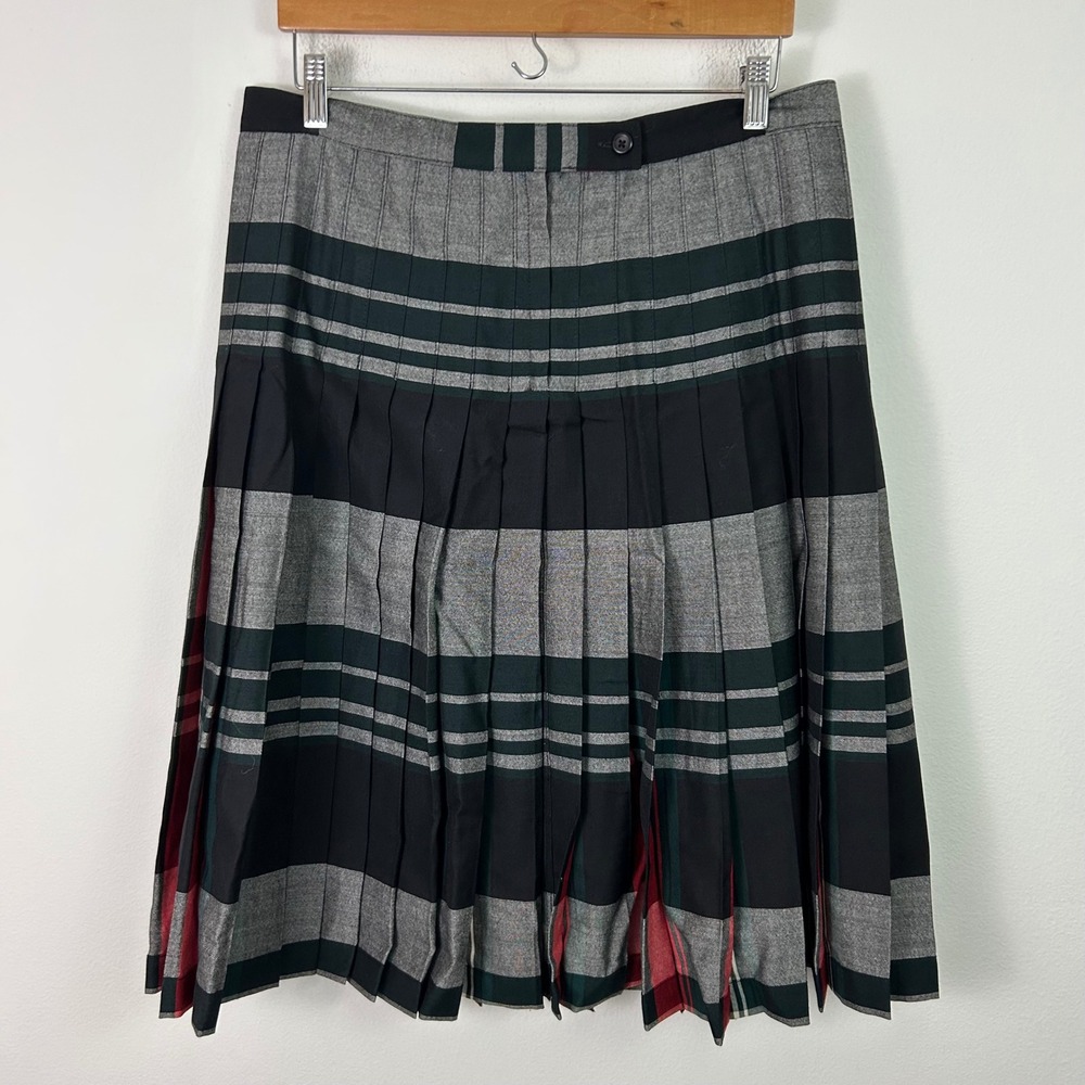 Pendleton Vintage Wool Pleated Plaid Midi Skirt Size 14 Made in USA Gray Green